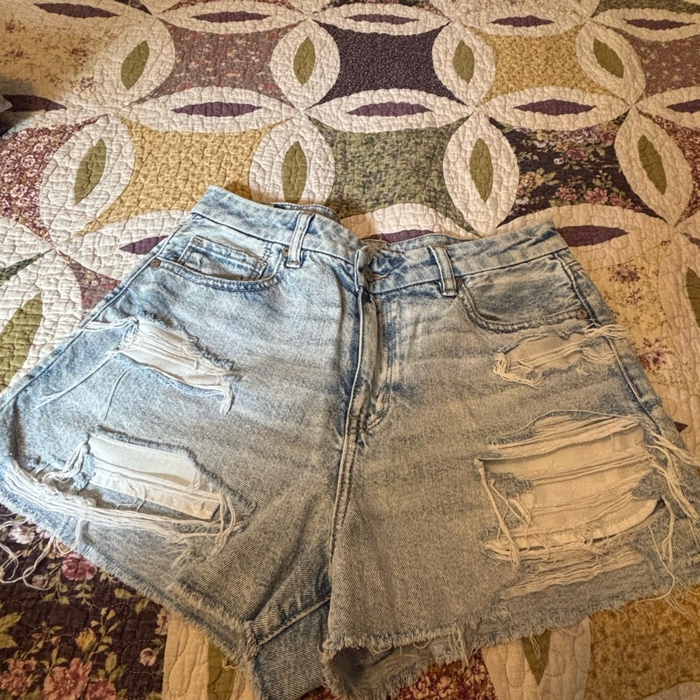 American Eagle Outfitters Light Blue Distressed Jean Shorts